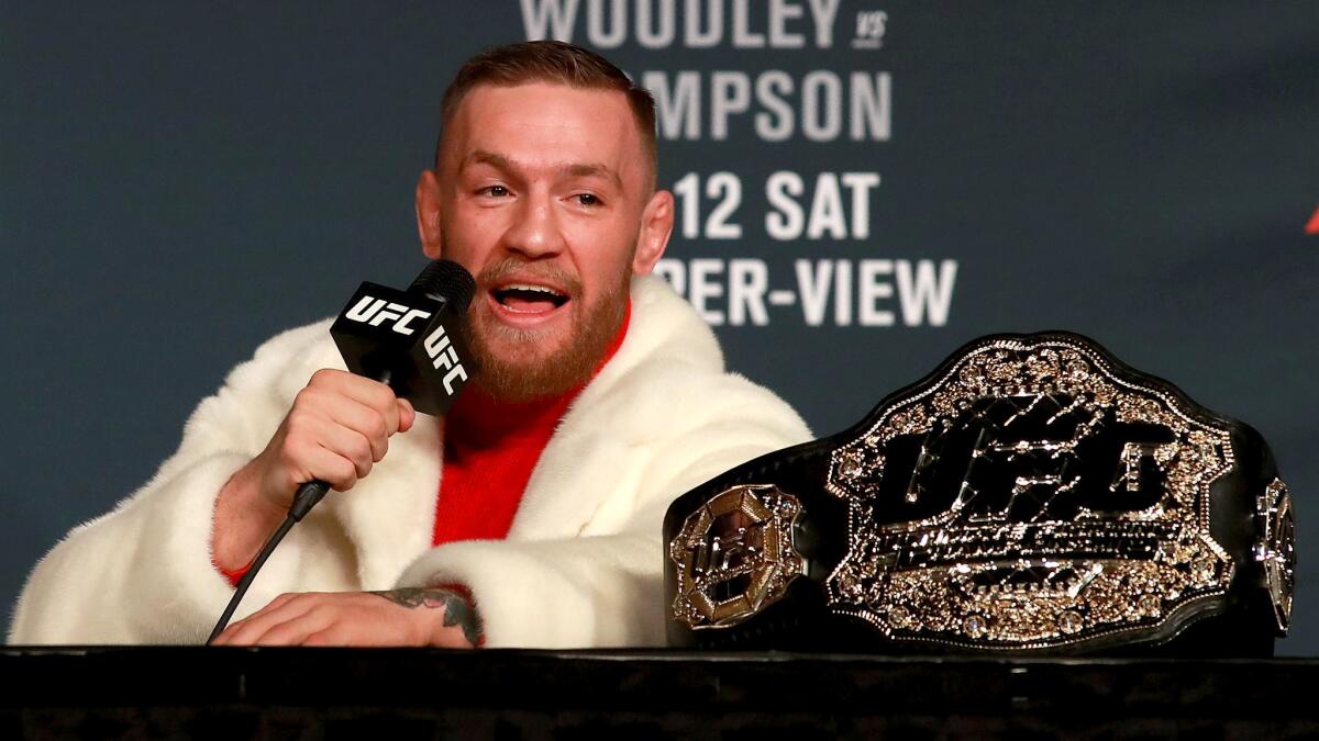 Conor McGregor speaks at a news conference before UFC 205 in November.