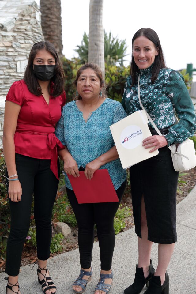 Brenda Jimenez Lopez, Guillermina Navarrete, and Morgan Principi representing Pathways to Citizenship