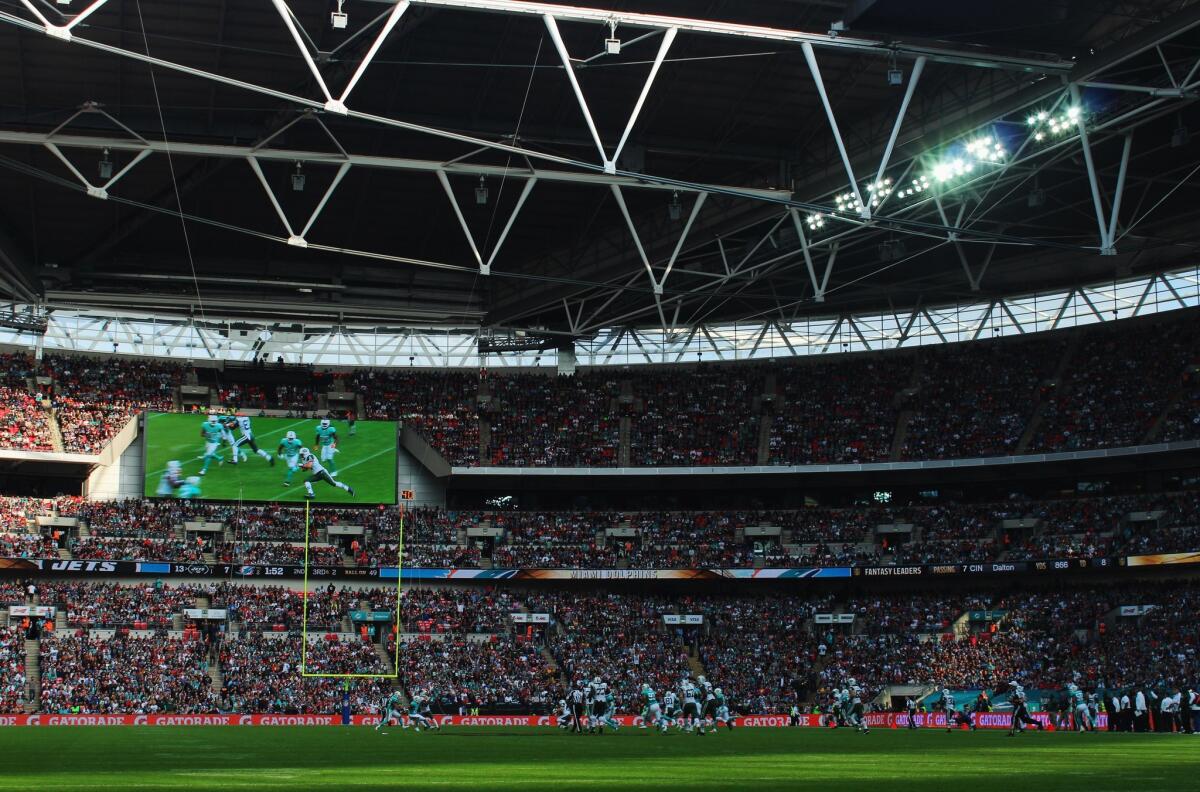 London's Wembley Stadium hosts the Miami Dolphins and New York Jets on Oct. 4.