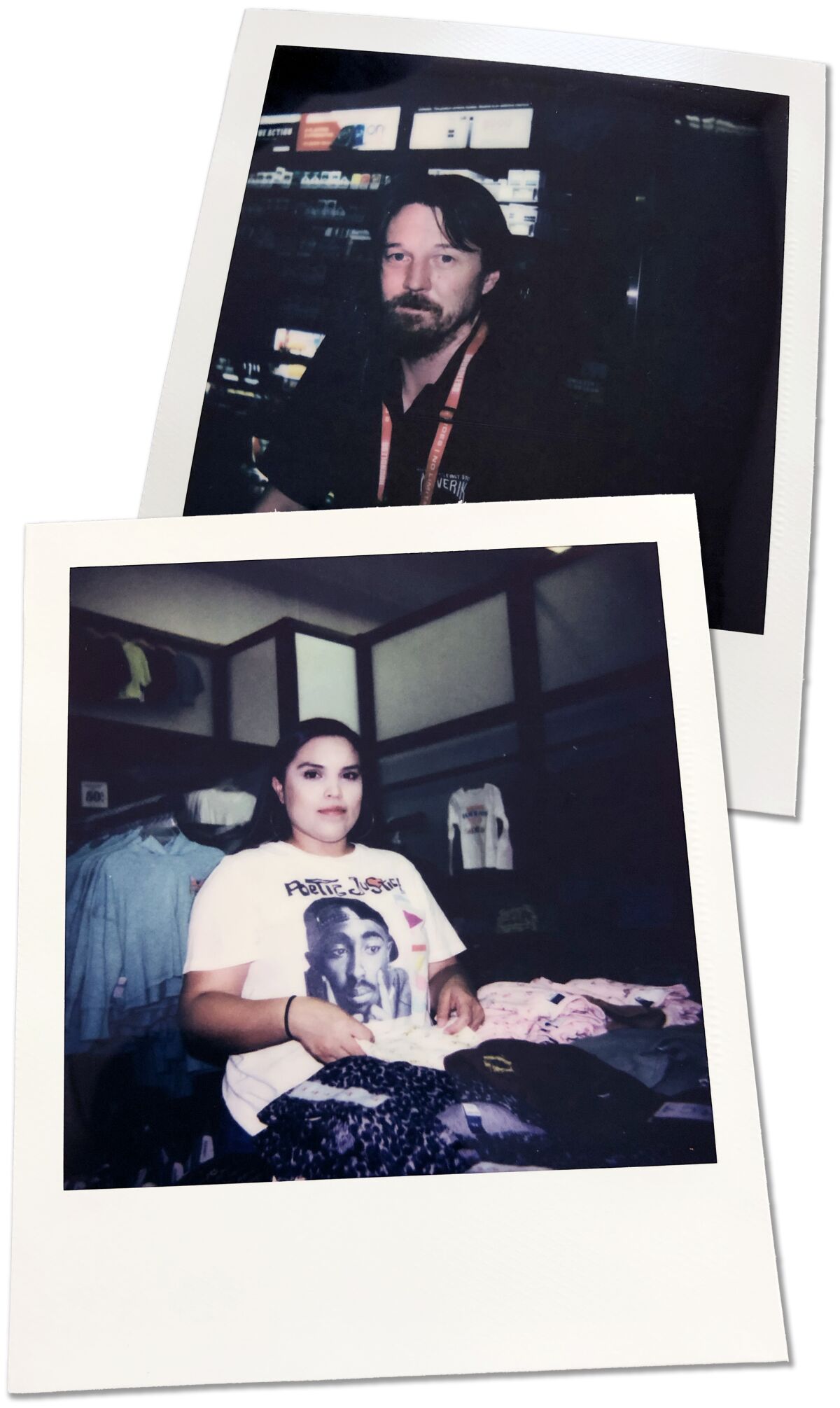 Two Polaroids from Flagstaff, Ariz., of a man and a woman, taken by Connor Sheets.