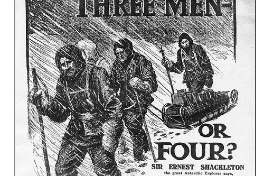 Did an angel give encouragement to Sir Ernest Shackleton and his men? Image credit: British Library Trustees; book cover designer: Chojnowski