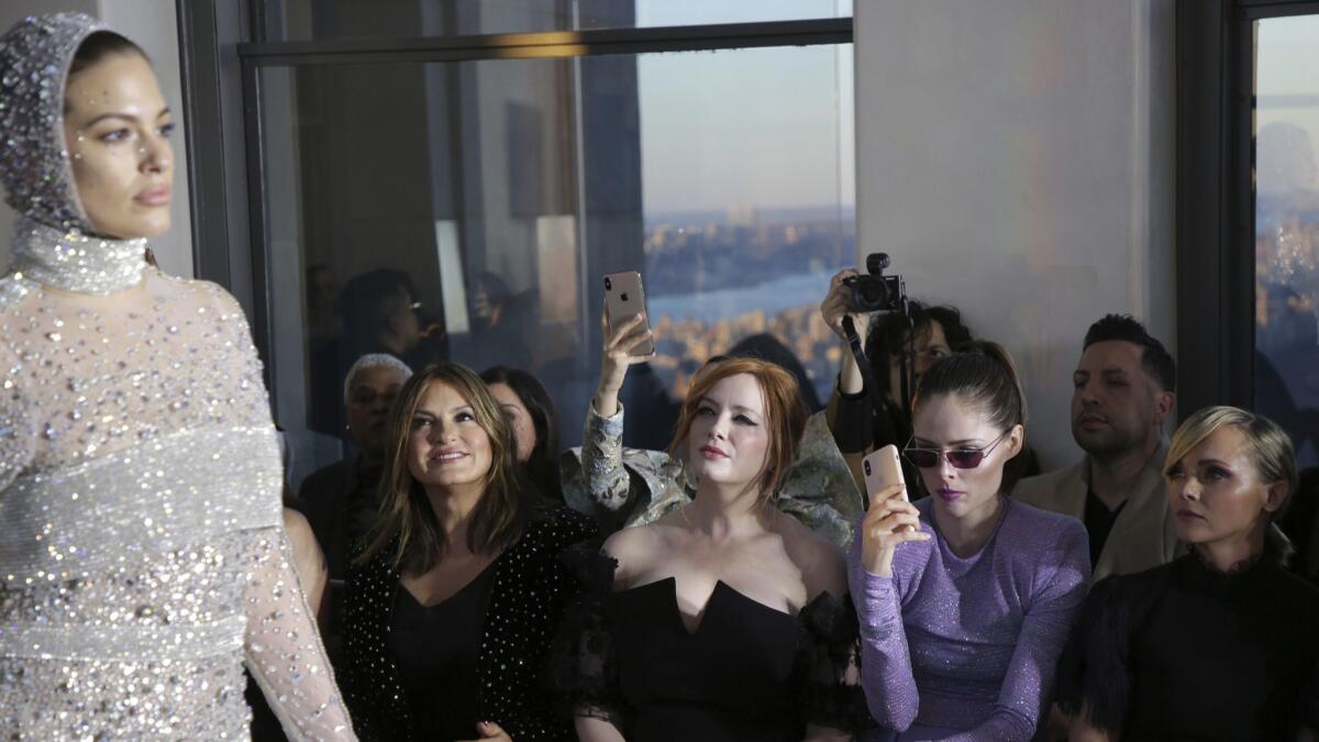 Actresses Mariska Hargitay and Christina Hendricks, model Coco Rocha and actress Christina Ricci attend the Christian Siriano runway show during New York Fashion Week in February.