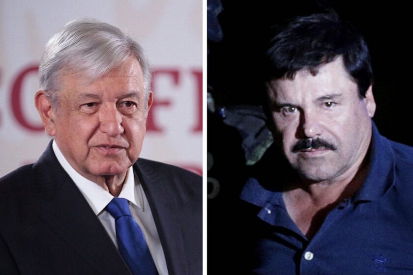 El presidente de México, Andrés Manuel López Obrador (i) y el encarcelado capo de las drogas, Joaquín 'El Chapo' Guzmán.