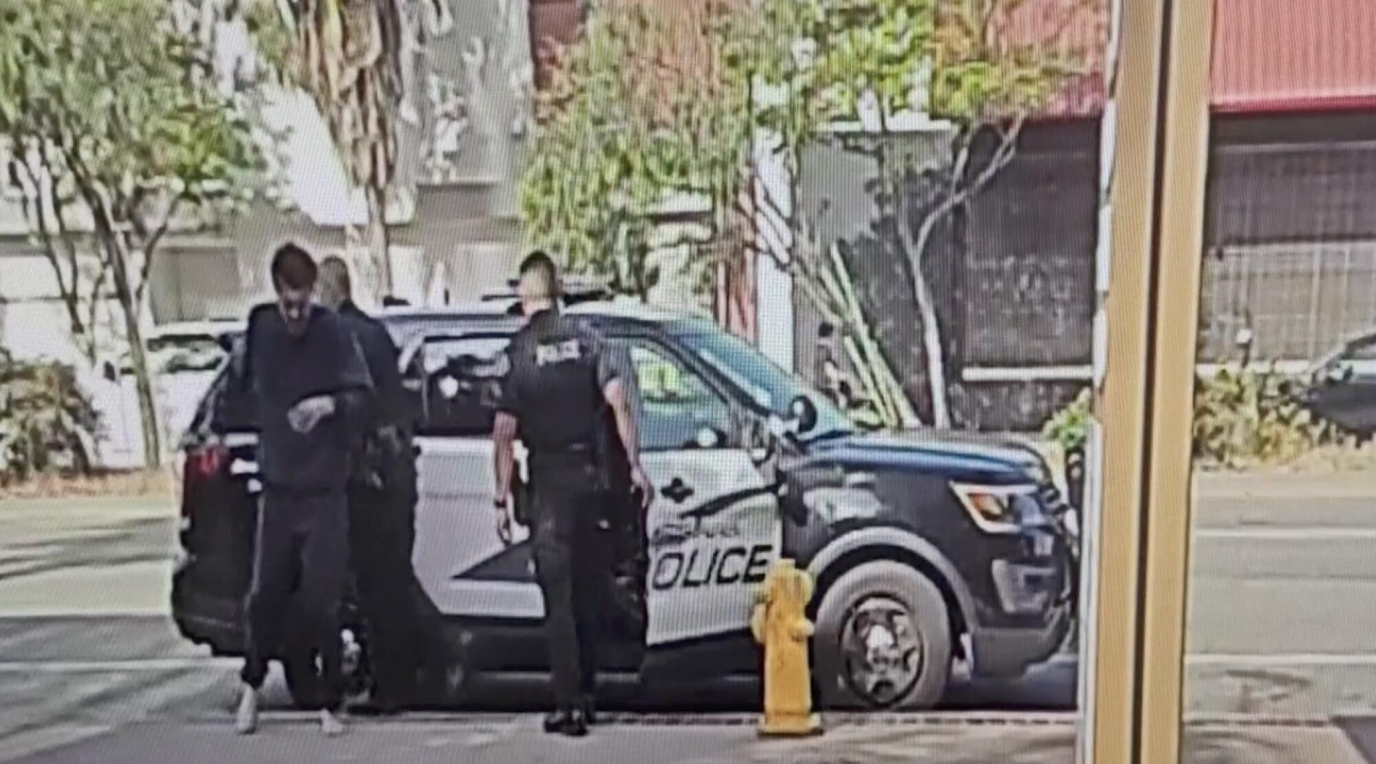 Video showed Burbank police dropping off a homeless man in North Hollywood. 