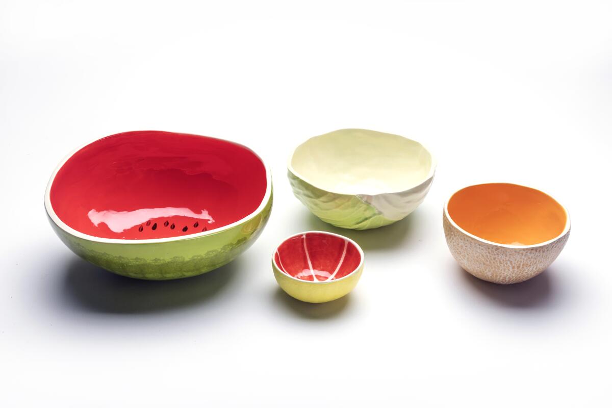 Shown are bowls from Susan Weiner Ceramics being sold on Etsy. 