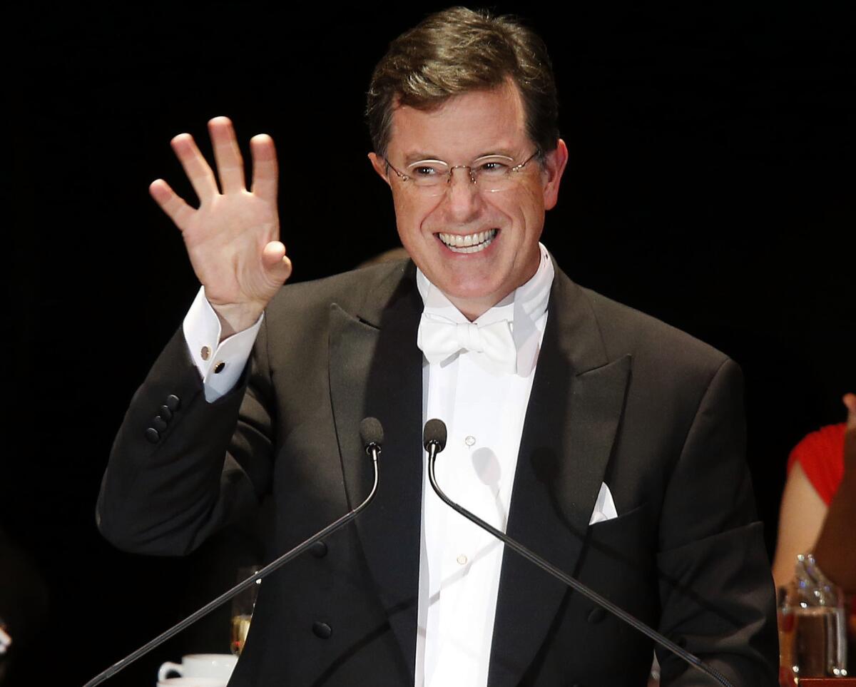 Stephen Colbert delivers the keynote address during the Alfred E. Smith Memorial Foundation Dinner in March 2014.