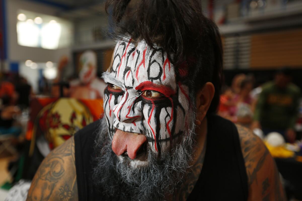 Demus El Demonio was among the veteran Lucha libre wrestlers at Expo Lucha at Harry West Gymnasium at San Diego City College on August 18, 2019. The three-day event featured live wrestling, along with meet and greets and vendor booth.