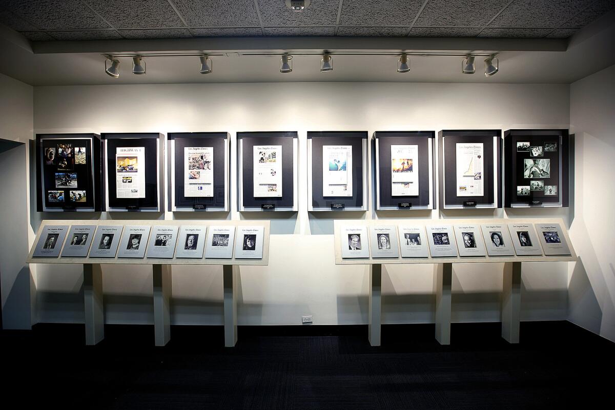 The Pulitzer Prize display on the second floor of the Times building.
