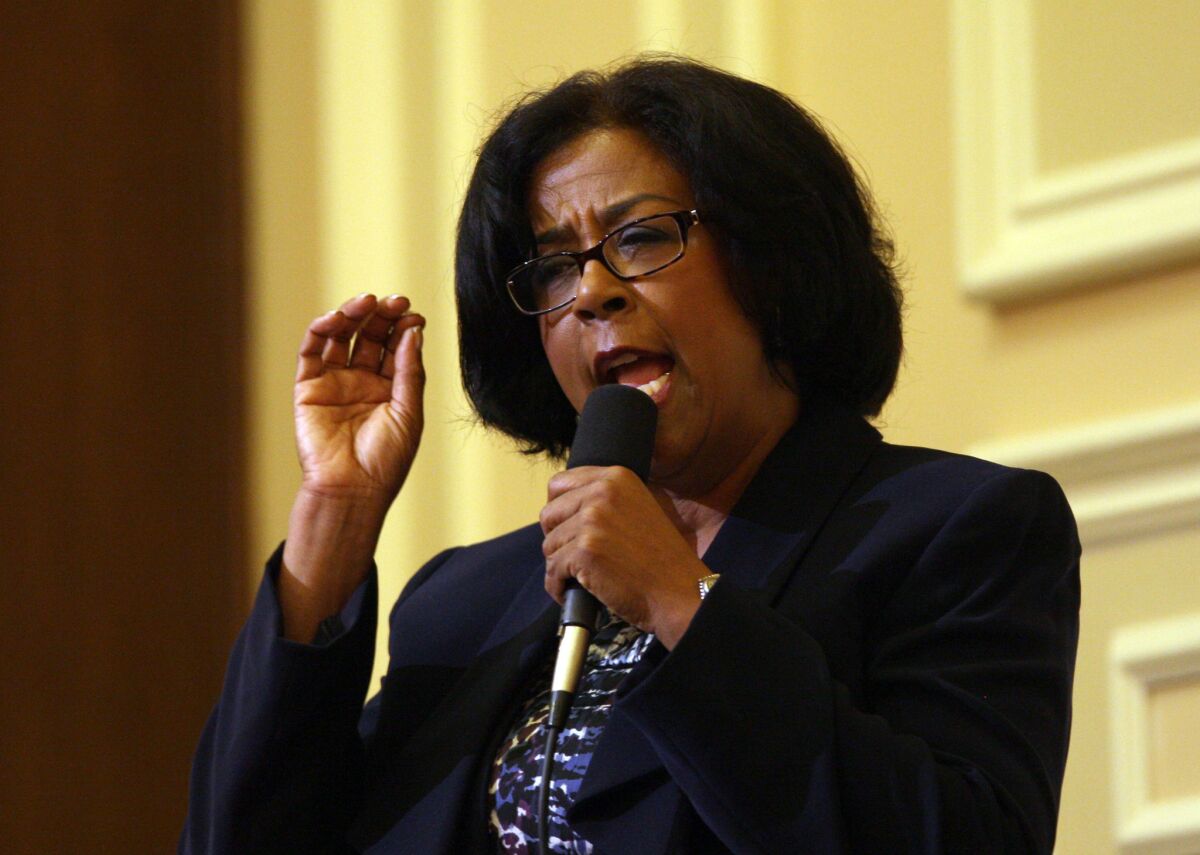 Former Los Angeles City Councilwoman Jan Perry in 2013, the year she was hired to run the city's Economic Workforce Development Department. Between 2015 and 2018, her agency sent seven default notices to the developers of District Square.