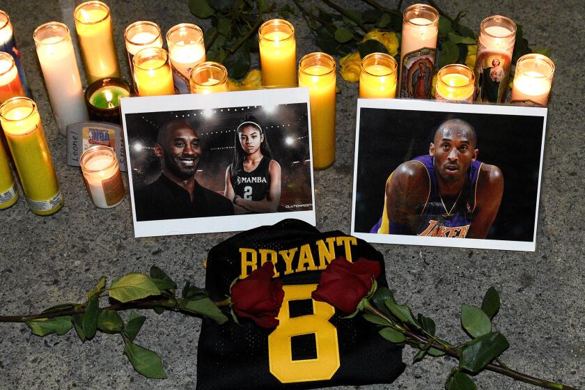 A makeshift vigil for the late Kobe Bryant in Los Angeles on Sunday.