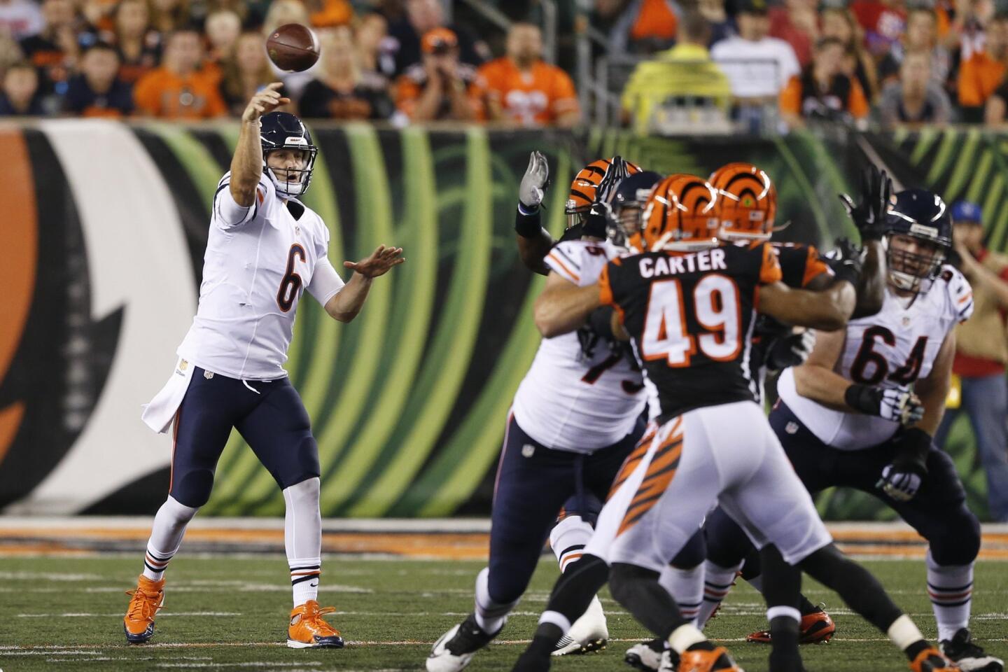 Bears quarterback Jay Cutler throws in a preseason game against the Bengals.