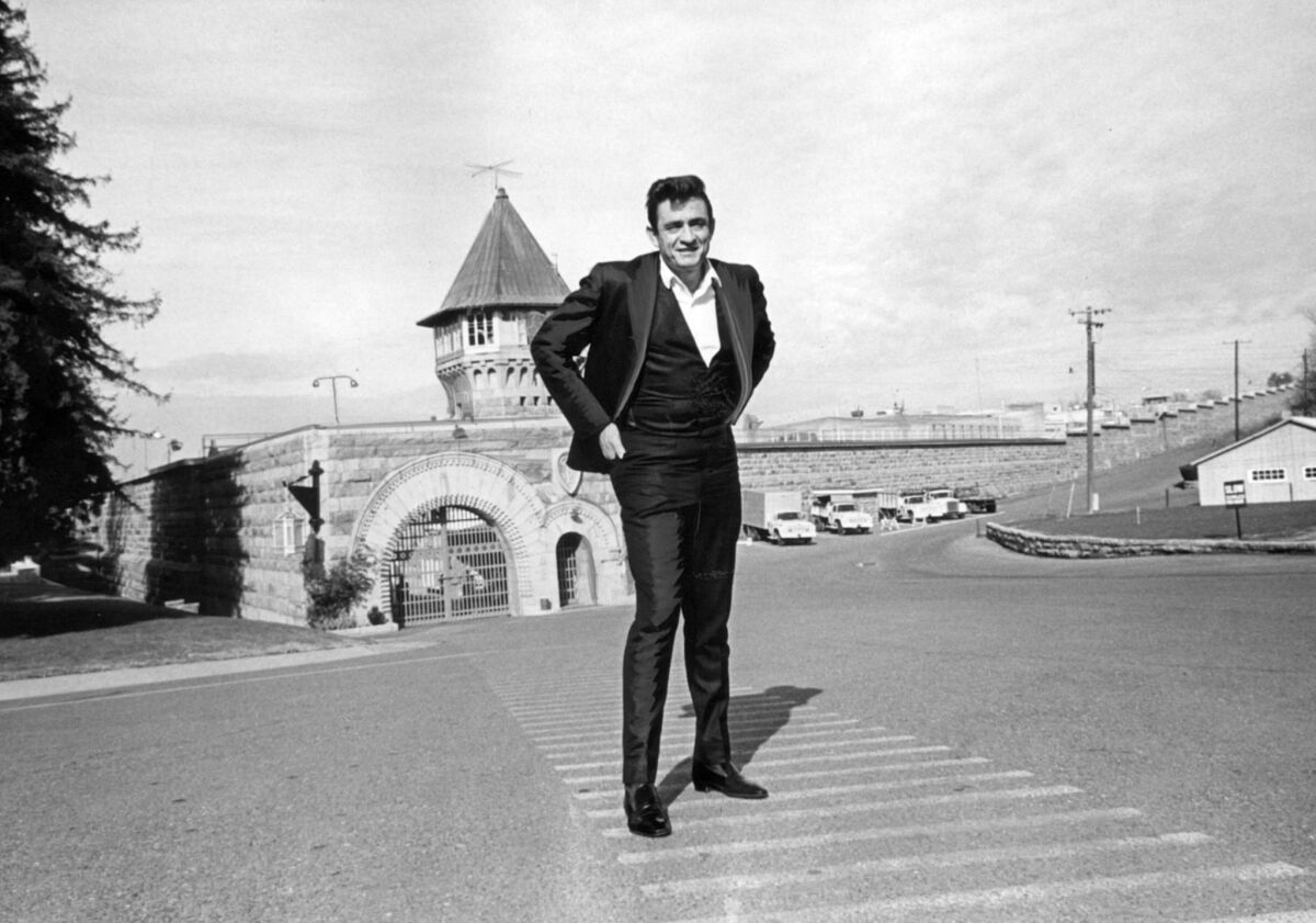 Johnny Cash outside the walls of Folsom Prison before his 1968 performance.