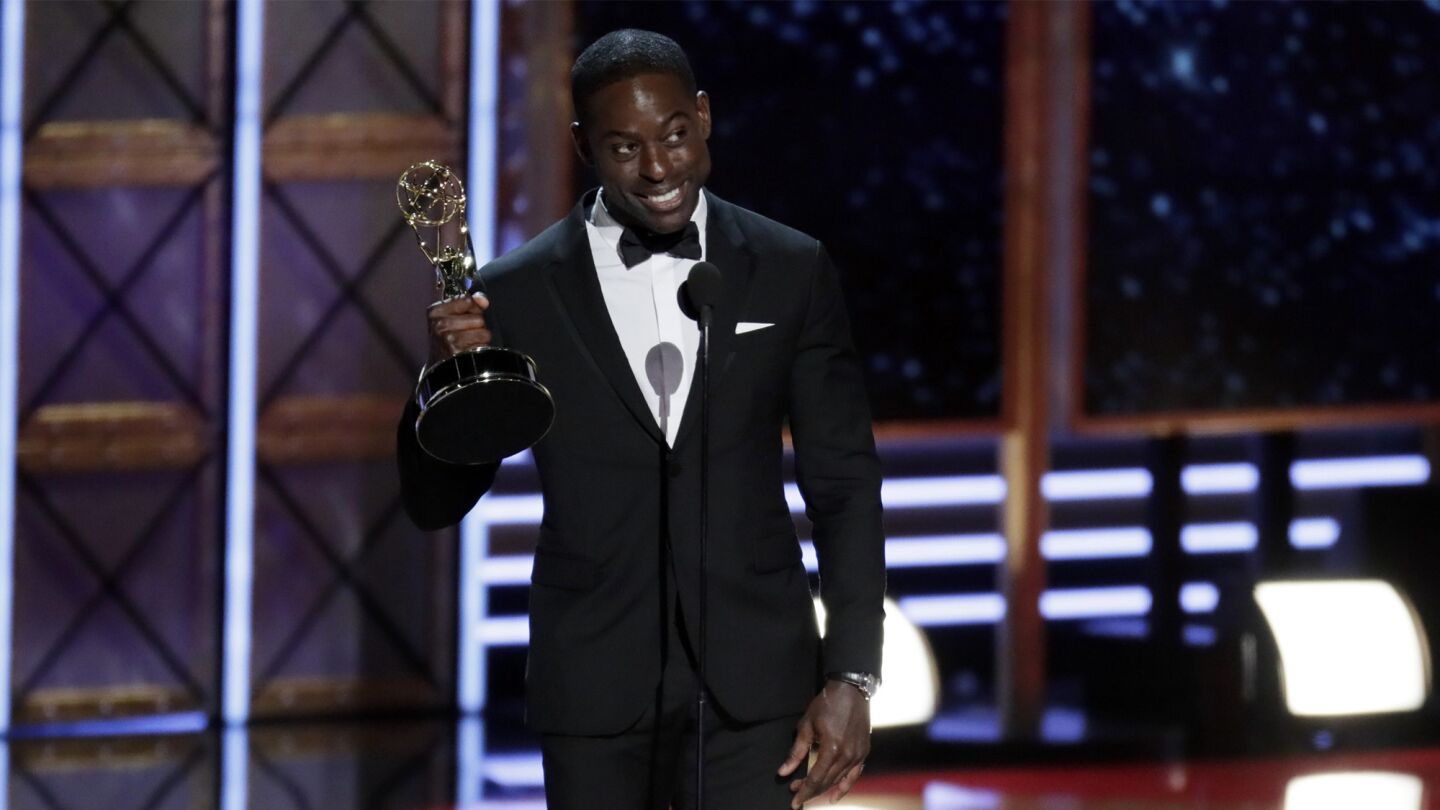 Sterling K. Brown accepting his Emmy for lead actor in a drama series for "This Is Us."