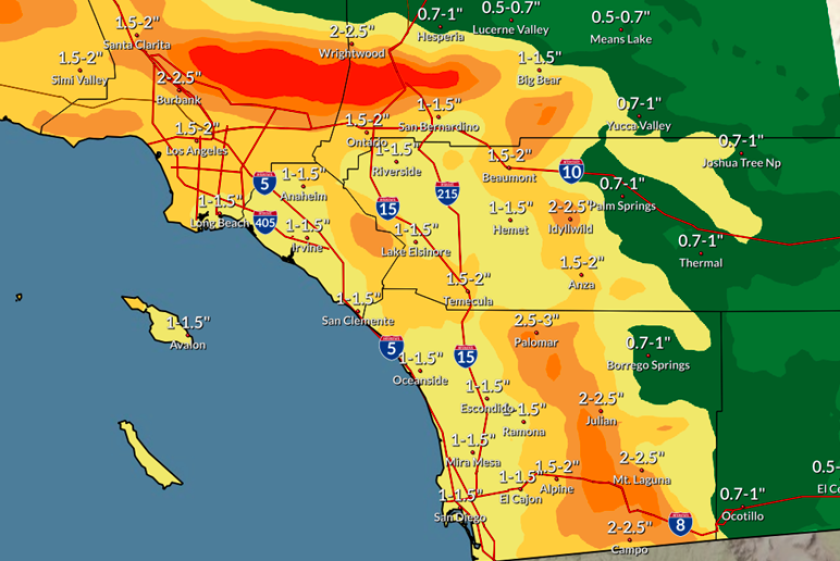 Pacific storm will drop 1 to 2.5 inches of rain in San Diego County