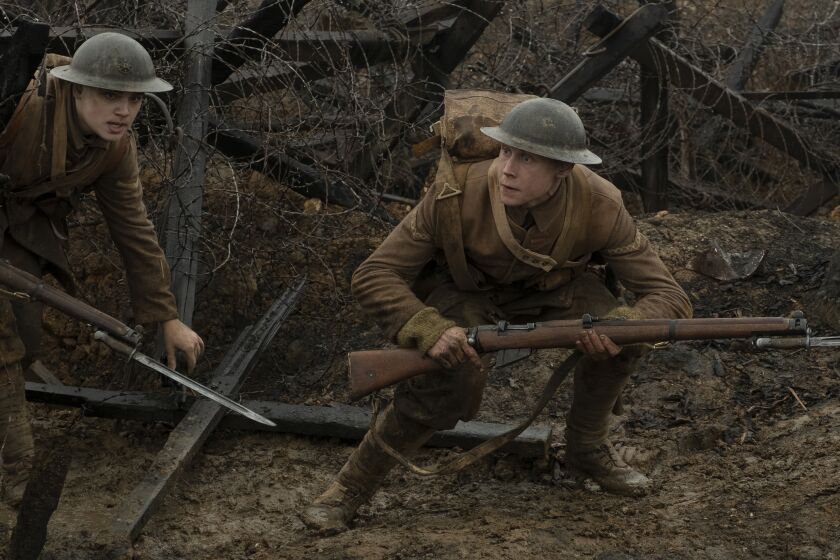 *****HOLIDAY MOVIE SNEAKS 2019*** DO NOT USE PRIOR TO SUNDAY, NOV 3, 2019.****(from left) Blake (Dean-Charles Chapman) and Schofield (George MacKay) in “1917,” the new epic from Oscar®-winning filmmaker Sam Mendes. Credit: Francois Duhamel / Universal Pictures/DreamWorks Pictures