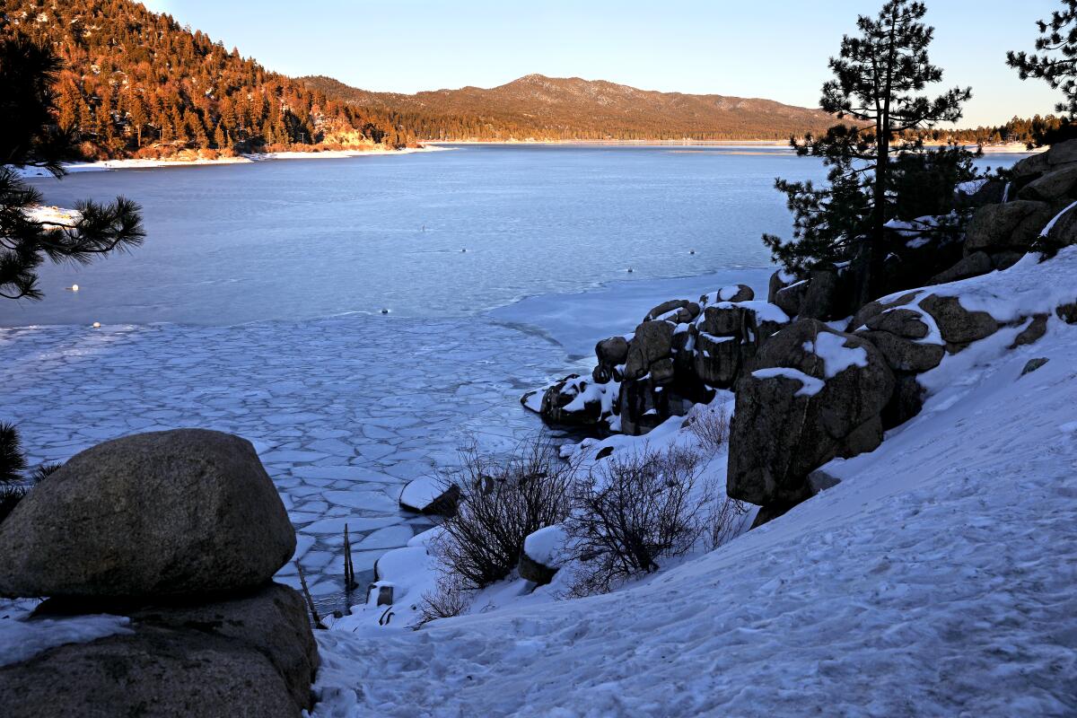 Snow on Big Bear Lake.