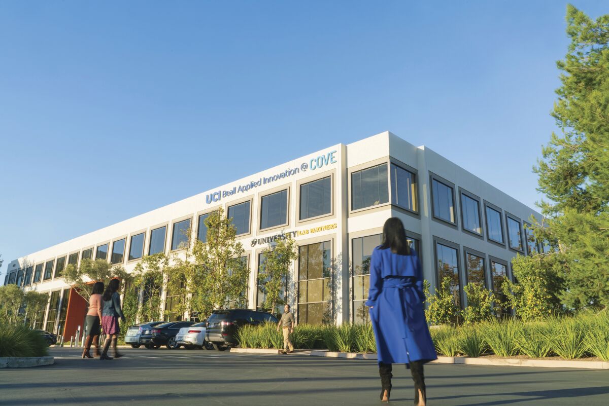 Pictured is the exterior of UCI Beall Applied Innovation's new facility. The program moved into its newest location late last year, but held its grand opening Wednesday night.