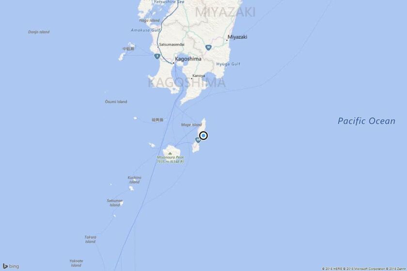 A map shows the approximate location of the epicenter of Tuesday's quake near Nishinoomote, Japan.