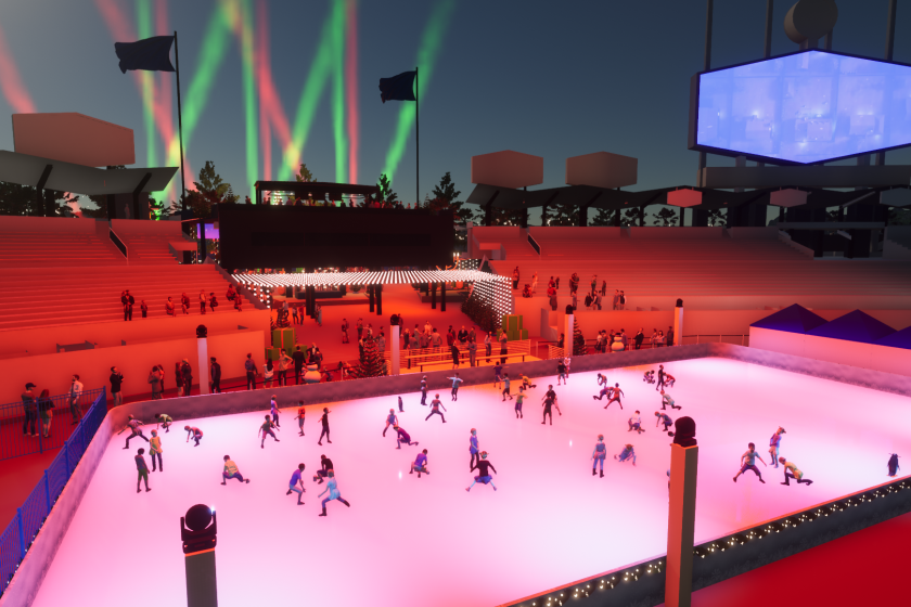 A rendering of Christmas at Dodger Stadium, a holiday event that will feature ice skating in center field