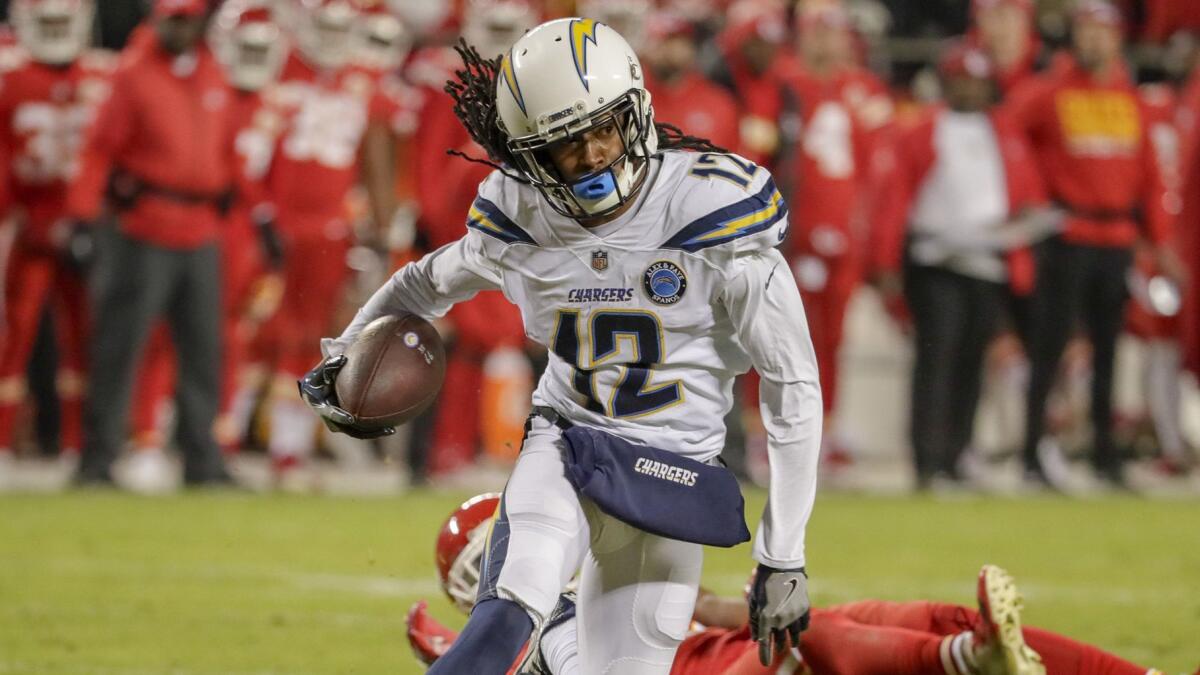 Chargers wide receiver Travis Benjamin runs with the ball during a game against the Kansas City Chiefs in December. Benjamin is set to play a bigger role in Los Angeles' offense with Tyrell Williams gone.