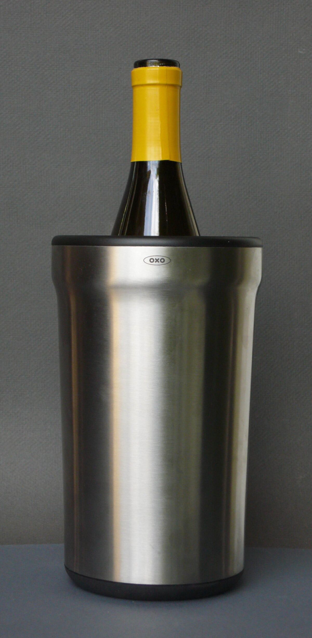 OXO's steel wine sleeve holds a bottle of already chilled wine at a steady temperature for a couple of hours.