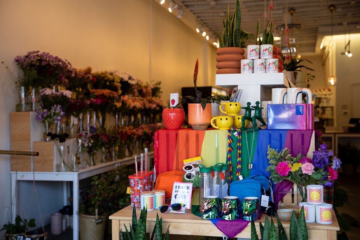 A display of items arranged to make a rainbow is seen inside Sage Sisters at North Park on Wednesday, June 30.