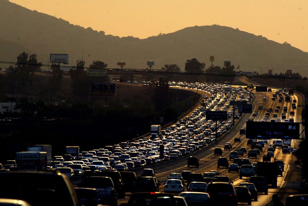 Rush-hour traffic on a freeway.