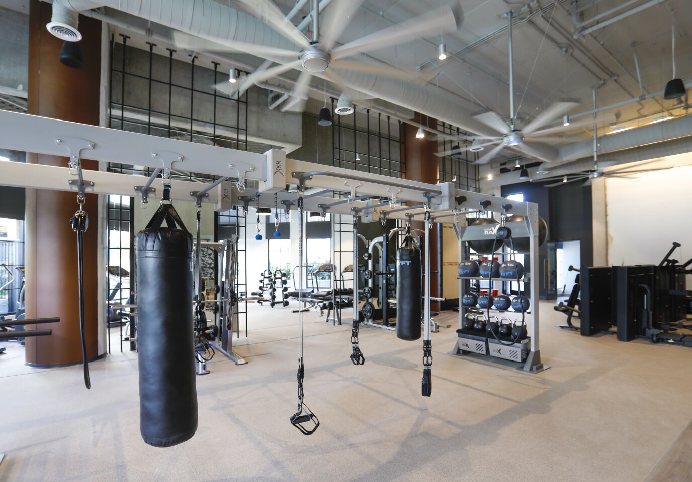 The fitness center at One Paseo, the upscale apartment homes project in Carmel Valley, part of the 23-acre mixed-use project. Photographed October 8, 2019, in San Diego, California.