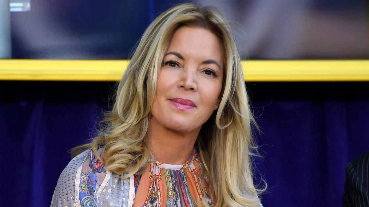 Jeanie Buss at the unveiling of Shaquille O'Neal's statue in front of Staples Center on March 24.