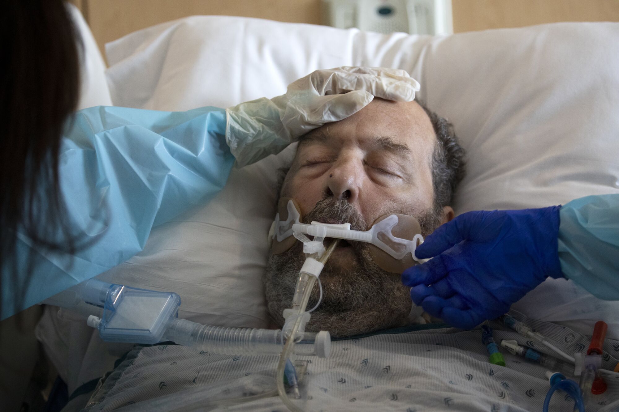 Bob Harris in his room at Providence Holy Cross Medical Center in Mission Hills.
