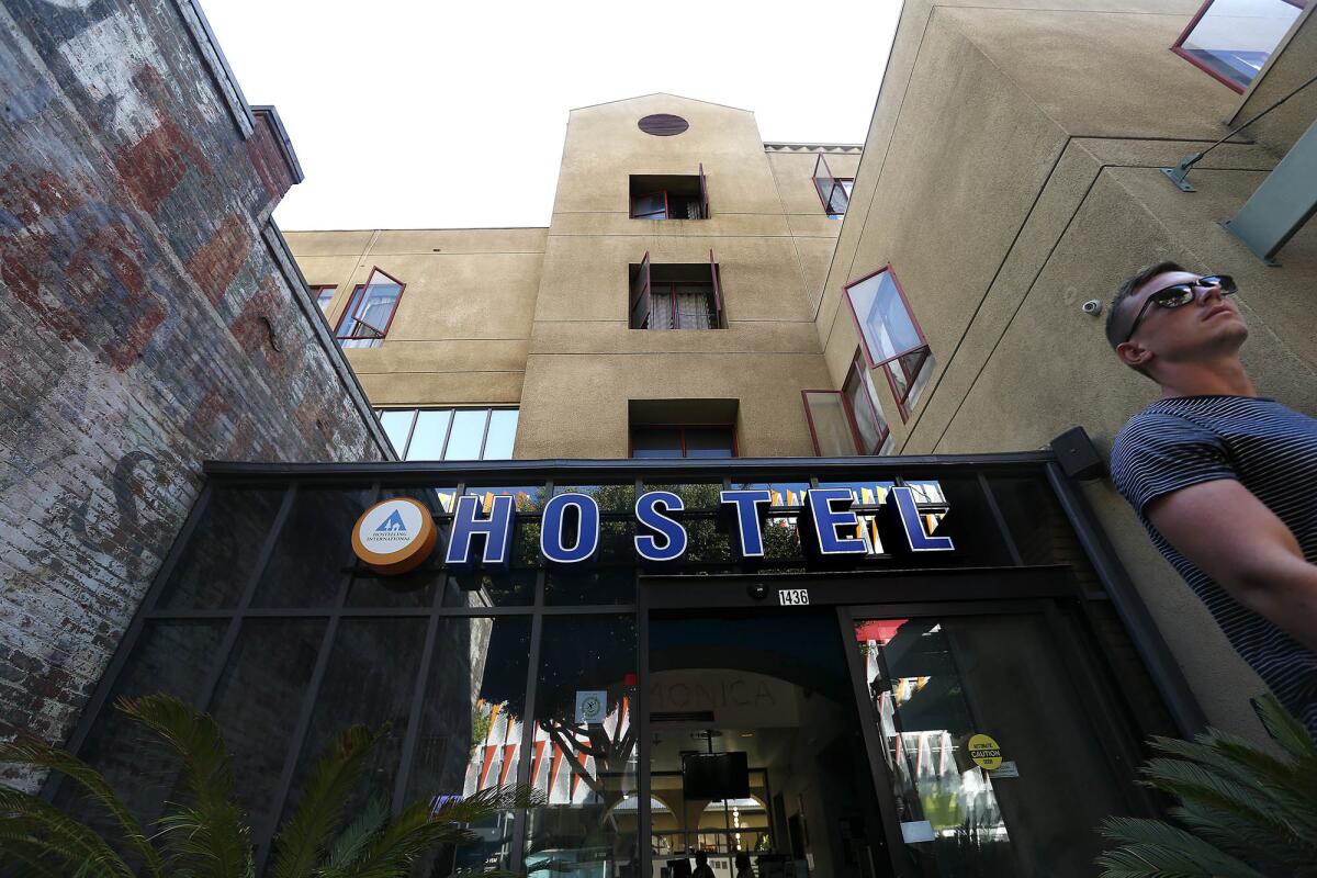 Front entrance to Hostelling, on 2nd Street in Santa Monica.