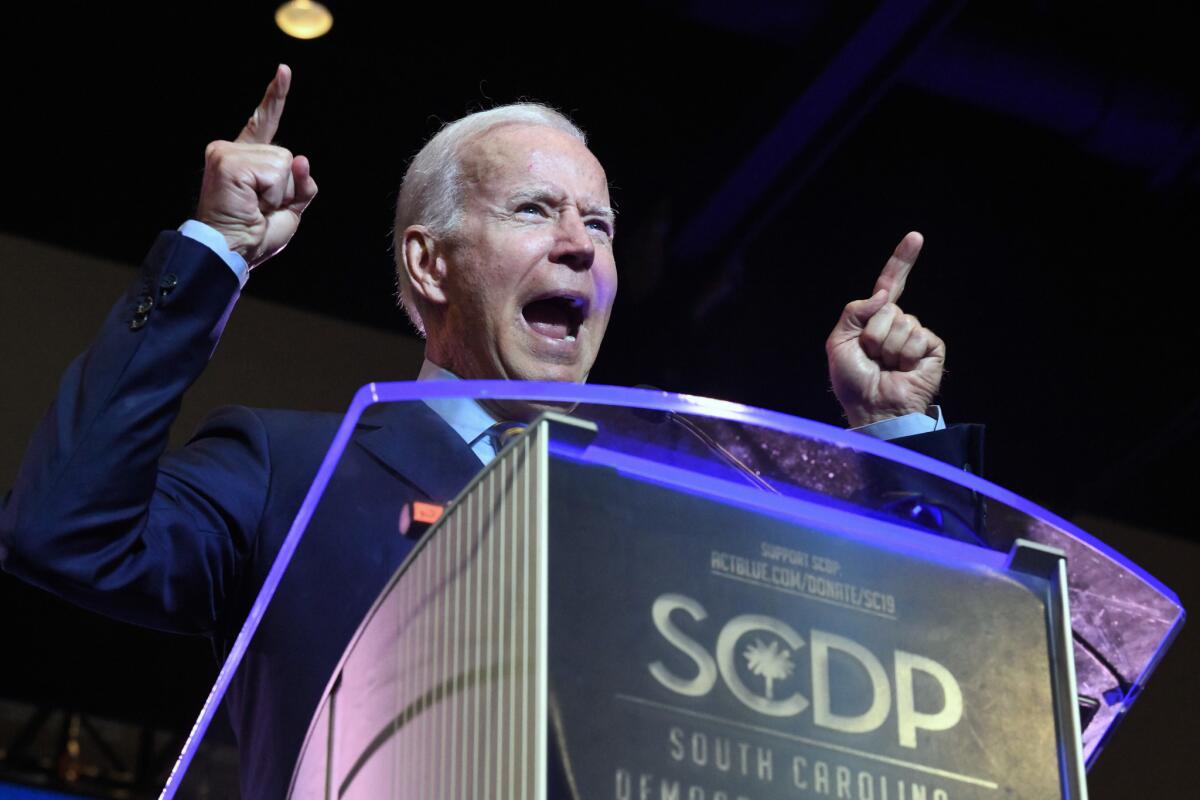 Former Vice President Joe Biden addresses the South Carolina Democratic Party convention on Saturday in Columbia.