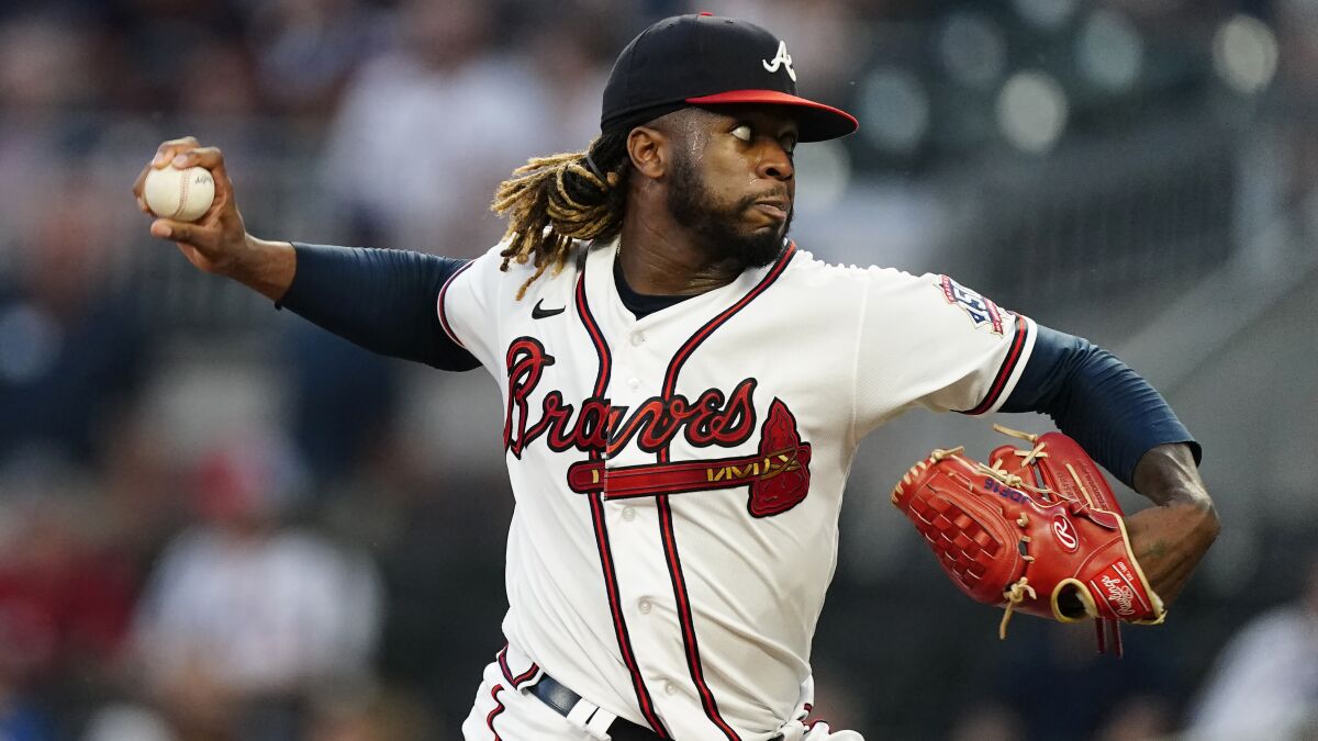 Atlanta Braves starting pitcher Touki Toussaint throws against the Colorado Rockies in September.