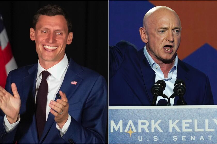 Blake Masters, left and Mark Kelly running for U.S. Senate in Arizona.