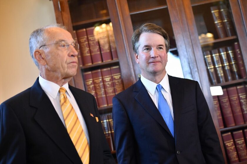 Supreme Court associate justice nominee Brett Kavanaugh (R) attends a meeting with Chuck Grassley, R-Iowa, chairman of the Senate Judiciary Committee, at the US Capitol in Washington, DC on July 10, 2018.