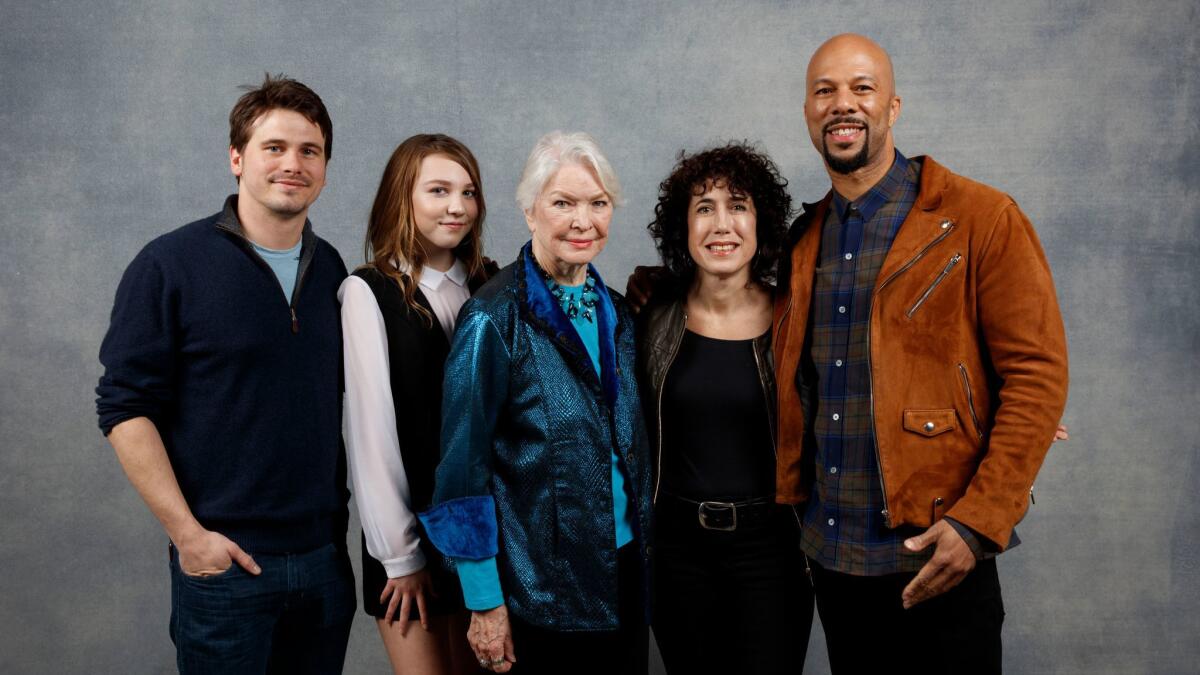 Jason Ritter, from left, Isabelle Nelisse, Ellen Burstyn, director Jennifer Fox and Common from the film "The Tale" at the Sundance Film Festival.