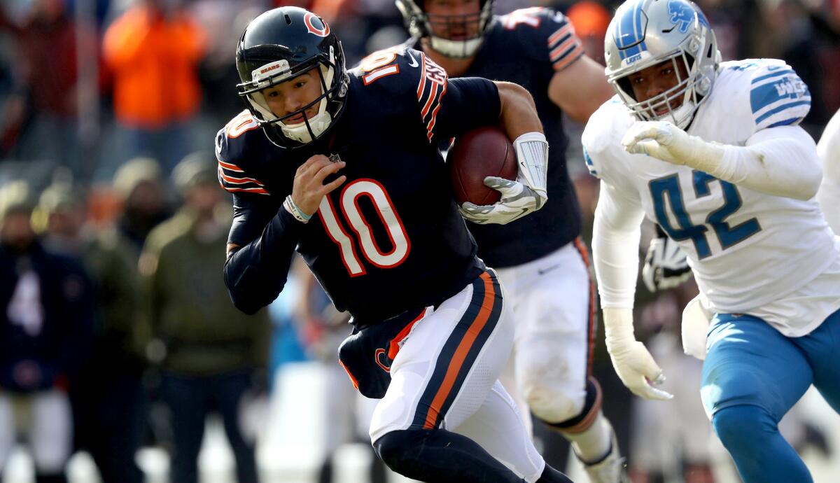 Bears quarterback Mitch Trubisky scrambles for a gain during the second quarter against the Detroit Lions on Nov. 11 at Soldier Field.