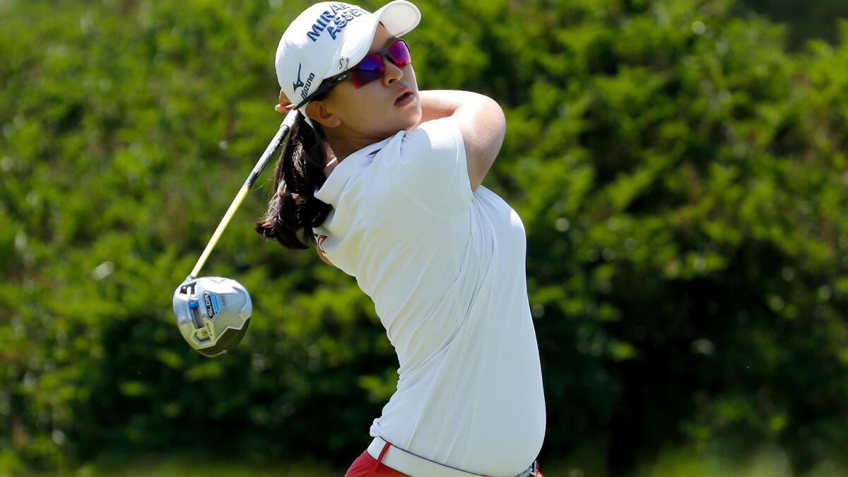 Sei Young Kim follows through on her tee shot at No. 10 during the final round of the Meijer LPGA Classic on Sunday.