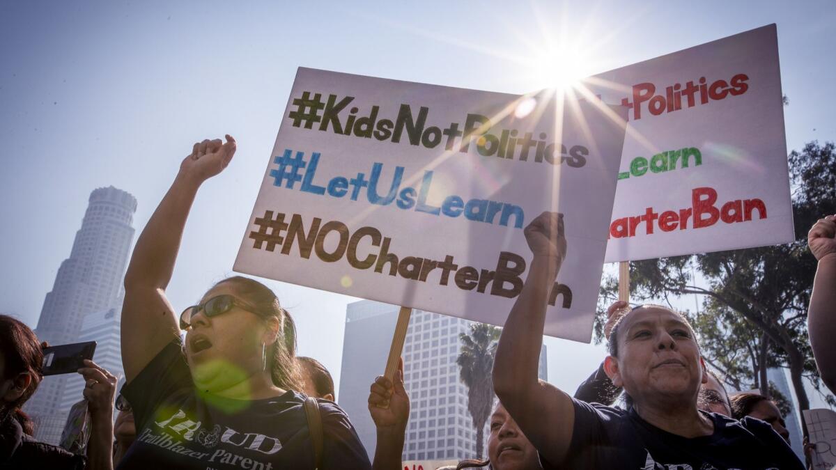 Charter school supporters rally outside of L.A. school district headquarters in January.