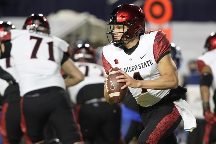 San Diego State quarterback Jordon Brookshire started the last two games of the 2020 season for the Aztecs.