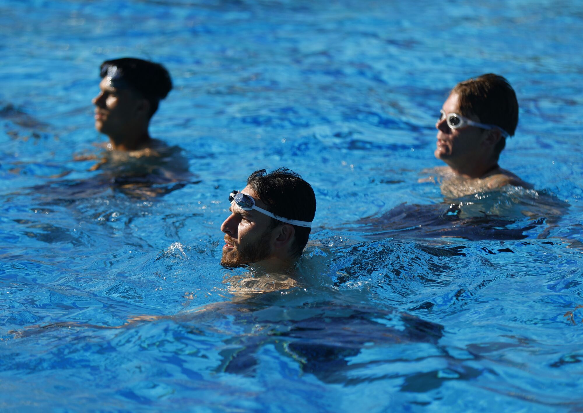 Joe Musgrove and teammates listened to instructions during underwater training in January.