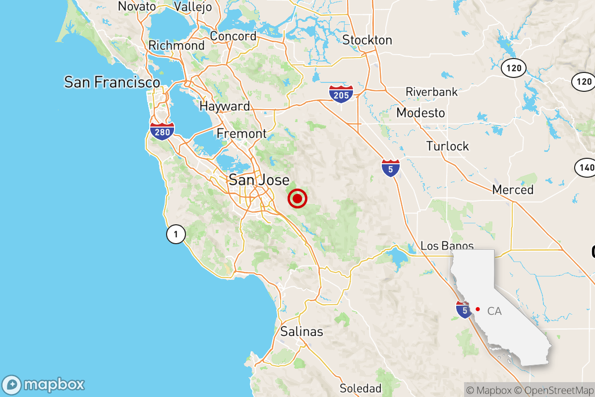 A map showing the epicenter of a quake.