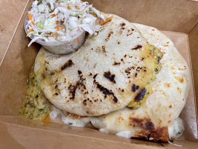 Pupusas from Vchos Pupuseria Moderna at Blvd Mrkt in Montebello.