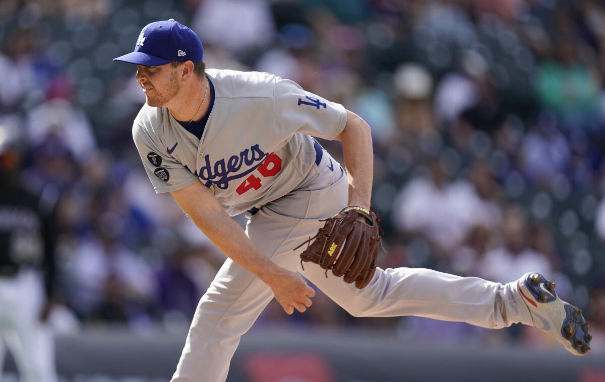 Dodgers pitcher Corey Knebel throws the ball.