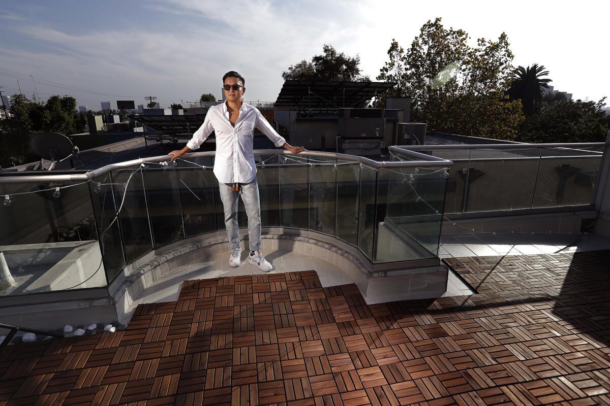 Will Htun, co-founder of Sherbinski's Premium Cannabis and Lifestyle, is photographed on the outside deck at his home in West Hollywood.