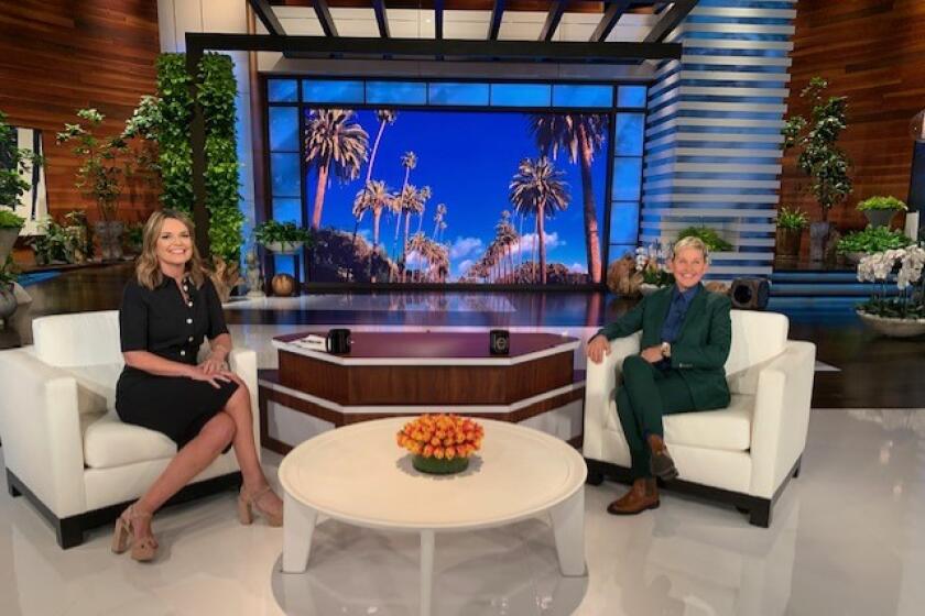 Savannah Guthrie, left, and Ellen DeGeneres sit down for a "Today" interview