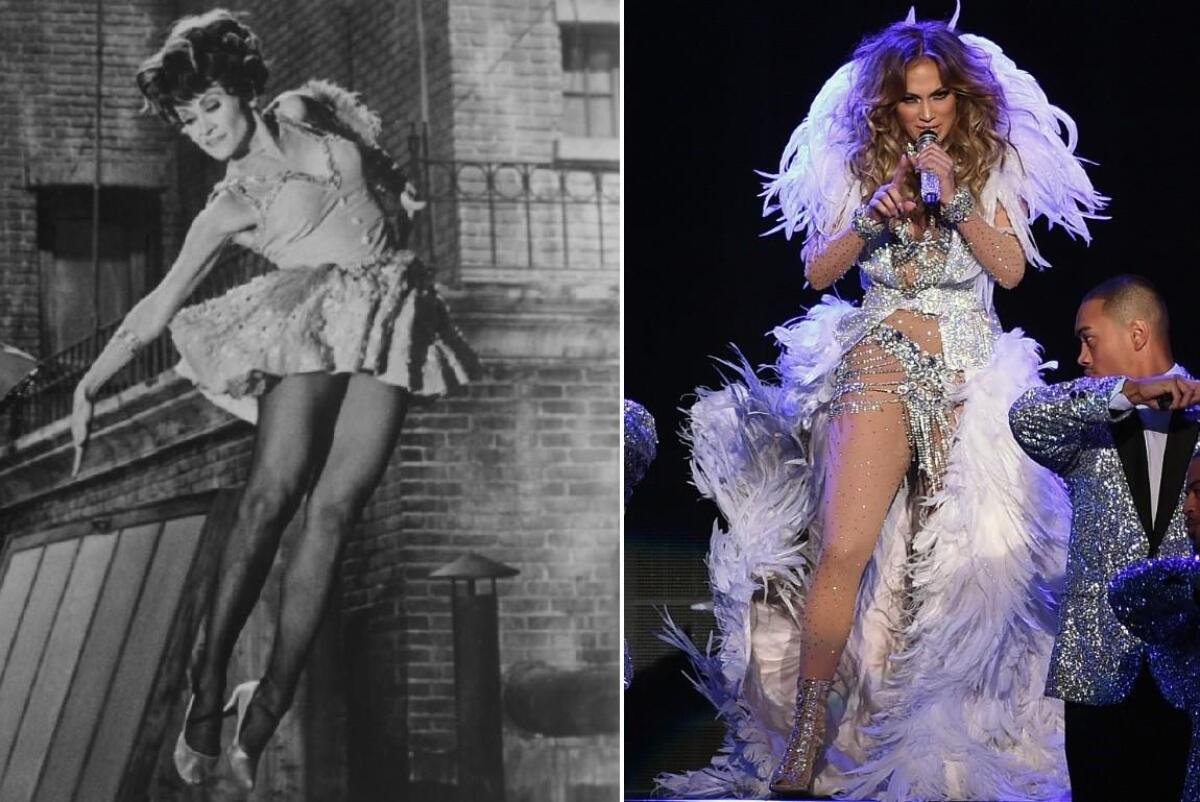 Chita Rivera in "That's Dancing" and Jennifer Lopez during a Las Vegas show.
