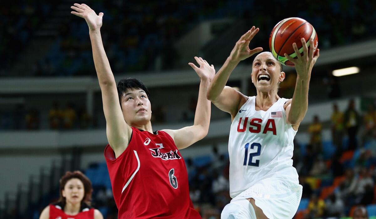 Diana Taurasi of the U.S. drives to the basket against Yuka Mamiya of Japan during the women's quarterfinal match at the Rio 2016 Olympic Games on Tuesday.