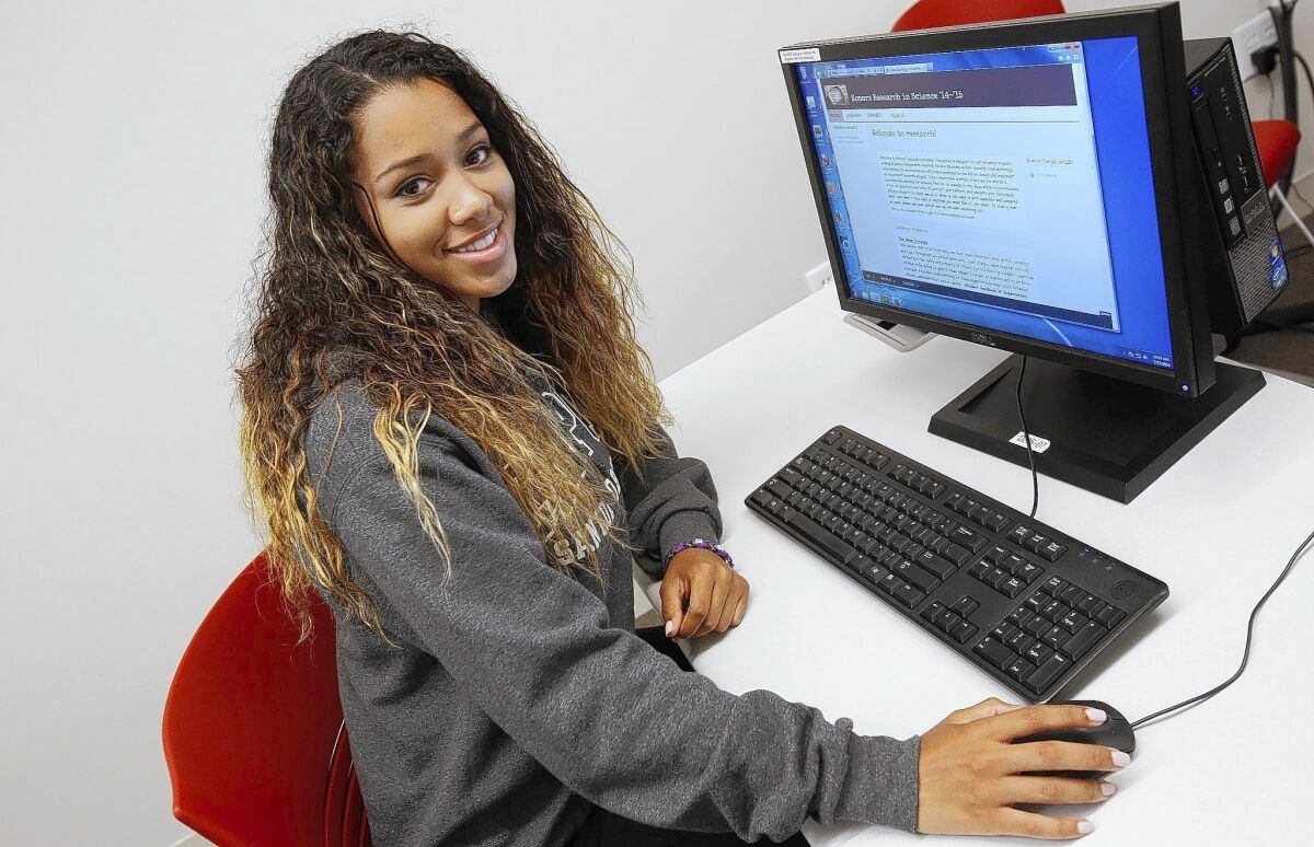Xochitl Green in the computer lab at Marlborough School. She took an Online School for Girls class in Advanced Placement psychology, which was not offered at the school.