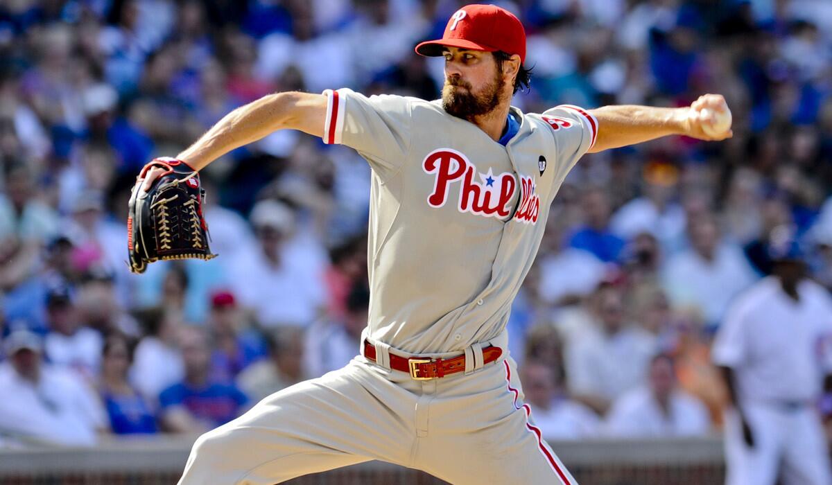 Philadelphia Phillies' starting pitcher Cole Hamels pitches against the Chicago Cubs on Saturday. He pitched a no-hitter.